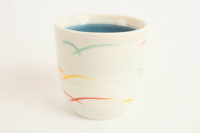 Mino ware Japan Pottery Yunomi Chawan Tea Cup Smiling Rabbit Hand-drawn White