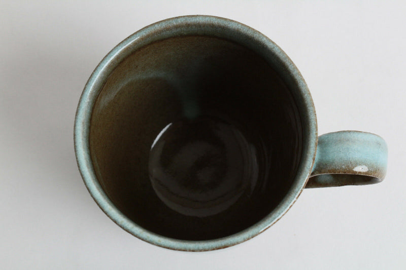 Mino ware Japanese Pottery Mug Cup Sky Blue Glaze on Moss Green made in Japan