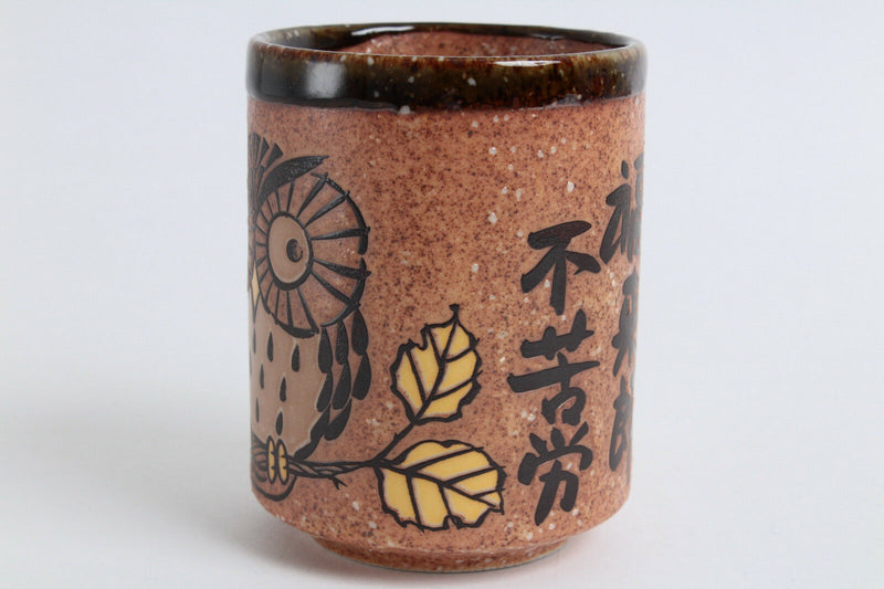 Mino ware Japanese Sushi Yunomi Chawan Tea Cup Fukurou Owl Brown