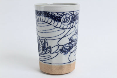 Mino ware Japanese Yunomi Chawan Long Tea Cup Blue Dragon White made in Japan