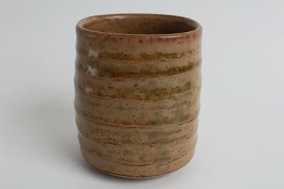 Mino ware Japanese Pottery Yunomi Chawan Tea Cup Ocher Stripe Square Mouth