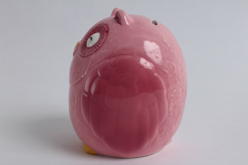 Seto ware Japanese Ceramic Piggy Bank (Coin/Change Bank) Owl Shape Pink