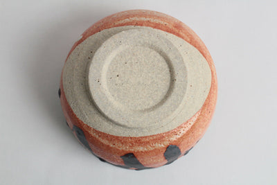 Mino ware Japanese Tea Ceremony Matcha Bowl Pottery Green Glaze on Orange
