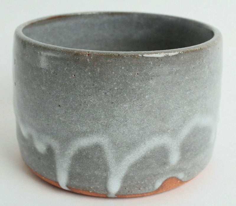 Mino ware Japanese Pottery Mini Matcha Bowl Gray w/ White Glaze Straight