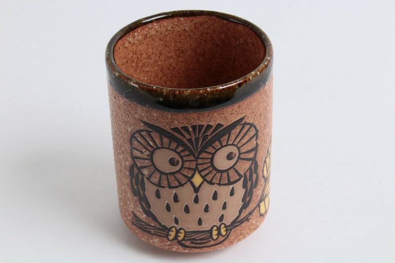 Mino ware Japanese Sushi Yunomi Chawan Tea Cup Fukurou Owl Brown