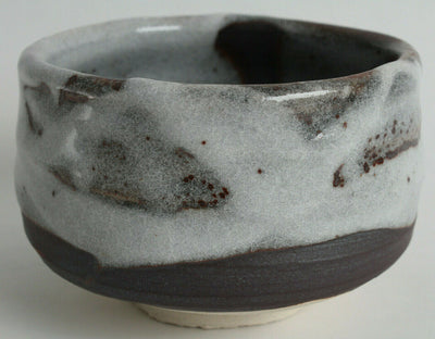 Mino ware Japanese Pottery Matcha Bowl Snowy White Glaze on Stone Silver
