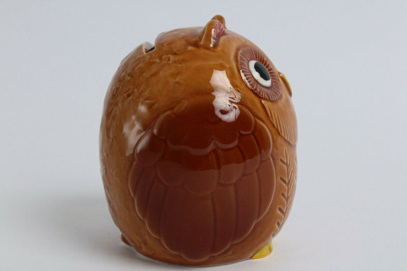 Seto ware Japanese Ceramic Piggy Bank (Coin/Change Bank) Owl Shape Brown