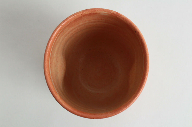 Mino ware Japanese Pottery Yunomi Chawan Tea Cup Orange w/ White Glaze Dimpled