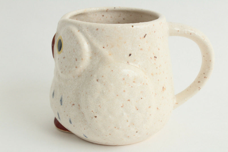 Mino ware Japanese Pottery Mug Cup Owl Shape Chiffon White made in Japan
