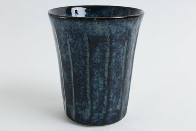 Mino ware Japanese Pottery Yunomi Chawan Long Tea Cup Navy Blue & Snow White