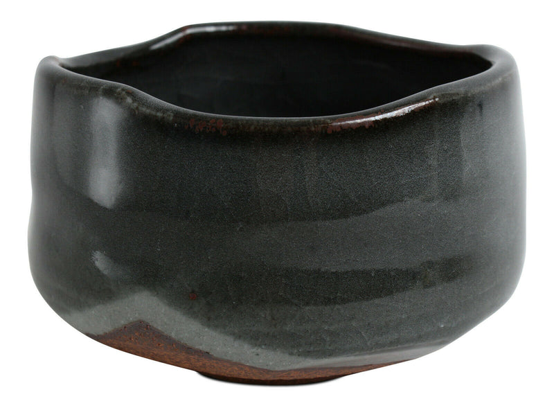 Mino ware Japanese Pottery Tea Ceremony Matcha Bowl Charcoal Gray Crackled