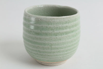 Mino ware Japanese Pottery Yunomi Chawan Chubby Tea Cup Mint Green Stripe