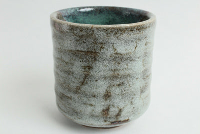 Mino ware Japanese Sushi Yunomi Chawan Wide Tea Cup Gray & Emerald Green Glaze