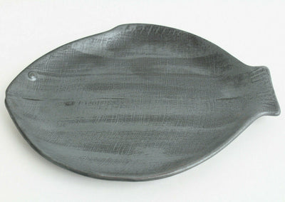 Seto ware Japanese Pottery Dish Plate Mola Mola Fish shape Matte Black