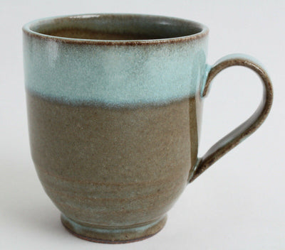 Mino ware Japanese Pottery Mug Cup Sky Blue Glaze on Moss Green made in Japan
