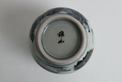 Mino ware Japanese Pottery Yunomi Chawan Tea Cup Pale Blue A Man on the Boat