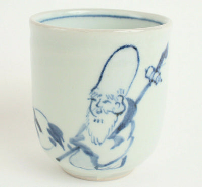 Mino ware Japan Pottery Yunomi Chawan Tea Cup Smiling Mountain Hermit Pale Blue