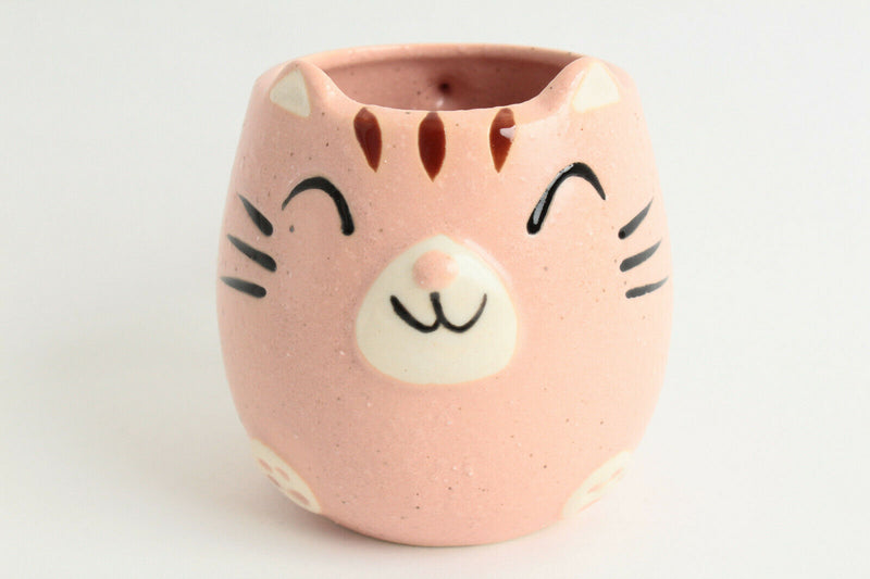 Mino ware Japanese Pottery Mug Cup Cat Shape Carnation Pink made in Japan