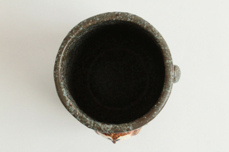 Mino ware Japanese Pottery Yunomi Chawan Tea Cup Owl Raised Stone Charcoal Japan