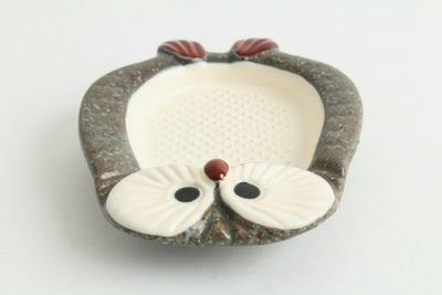 Mino ware Japanese Pottery Grater Dish/Plate Owl Shape Stone Charcoal Japan