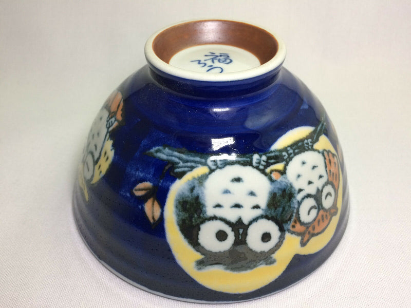 Mino ware Japanese Pottery Rice Bowl Owl pattern Blue made in Japan New