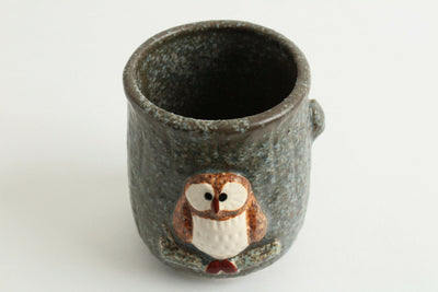 Mino ware Japanese Pottery Yunomi Chawan Tea Cup Owl Raised Stone Charcoal Japan