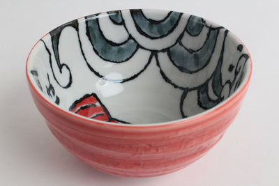 Mino ware Japanese Ceramics Large Bowl Red Sea Bream & Wave Medetai