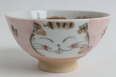 Mino ware Japanese Ceramics Rice Bowl Fukuneko Cat Pink made in Japan