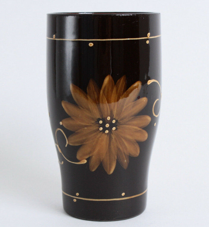 Mino ware Japanese Pottery Beer Tumbler Flowers on Glossy Amber made in Japan