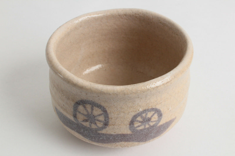 Japanese Tea Ceremony Matcha Bowl Pottery Waterwheels & Stream Beige Crackled