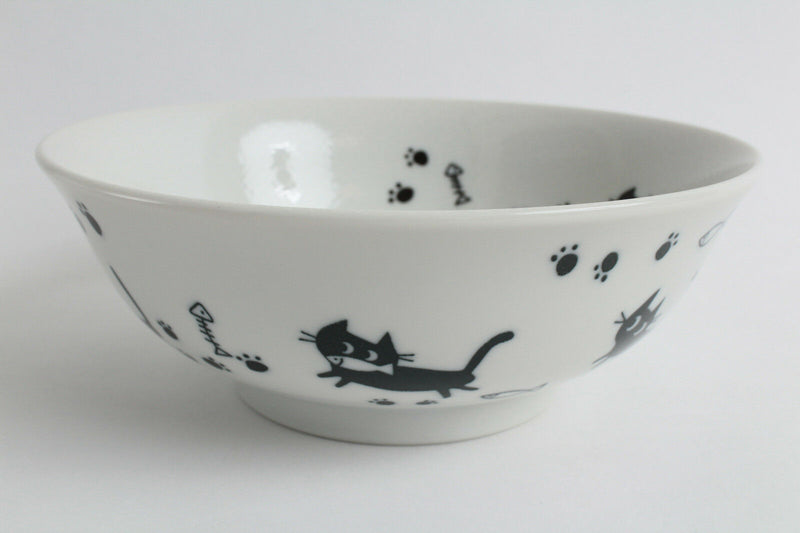 Mino ware Japanese Ceramics Ramen Noodle Donburi Bowl Black Cats & Footprints