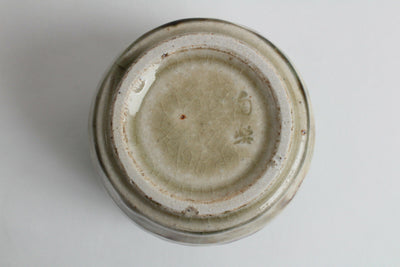 Mino ware Japanese Pottery Yunomi Chawan Large Tea/Rock Cup Green Glaze on Ocher