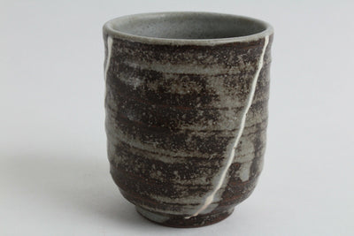 Mino ware Japanese Yunomi Chawan Tea Cup Burnt Brown w/ White Line made in Japan