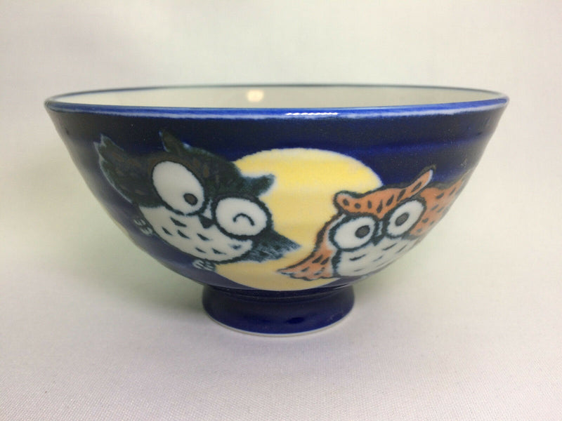 Mino ware Japanese Pottery Rice Bowl Owl pattern Blue made in Japan New