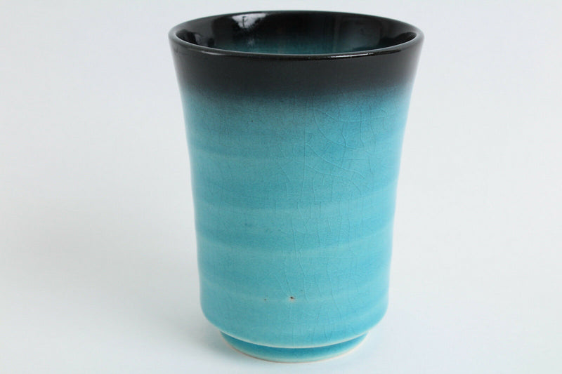 Mino ware Japanese Yunomi Chawan BLUE RIVERS Long Tea Cup Round Shape Turquoise