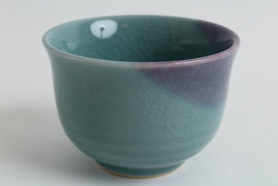 Mino ware Japanese Pottery Yunomi Chawan Tea Cup Hisui Emerald Green & Purple