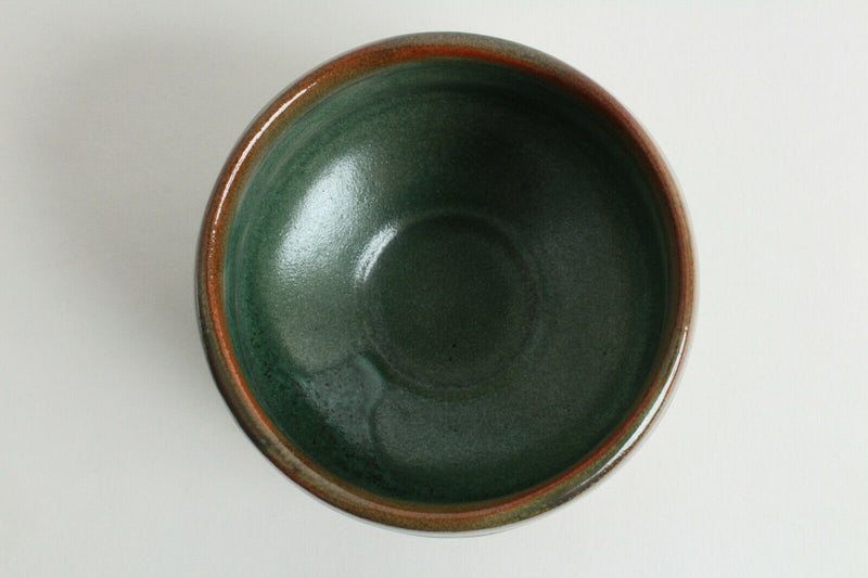 Mino ware Japanese Pottery Tea Ceremony Matcha Bowl Green Stripe w/ Brown Glaze
