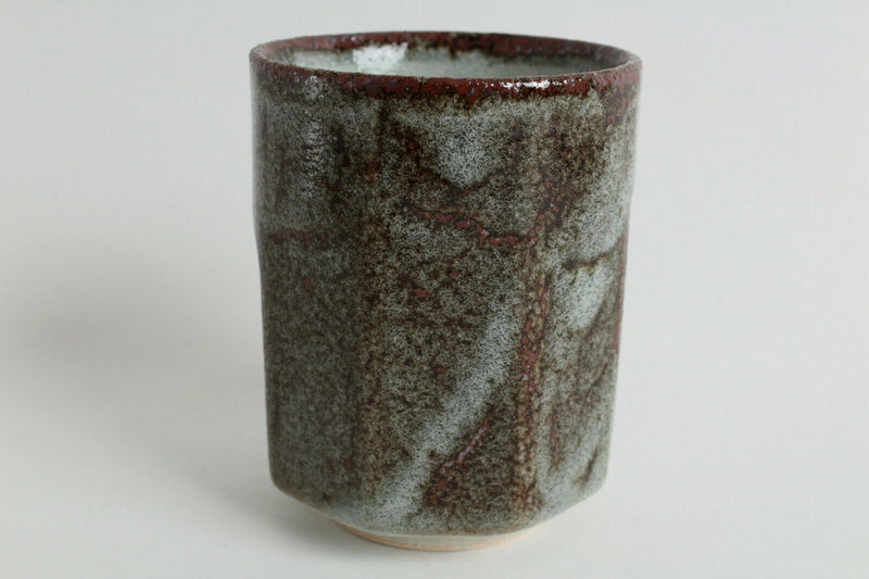Mino ware Japan Pottery Yunomi Chawan Tea Cup Ash Gray & Brown Octagonal