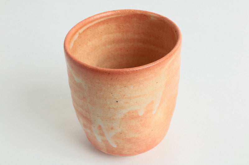 Mino ware Japanese Pottery Yunomi Chawan Tea Cup Orange w/ White Glaze Dimpled