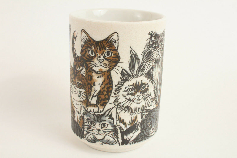 Mino ware Japan Ceramics Sushi Yunomi Chawan Tea Cup Painting of Cats