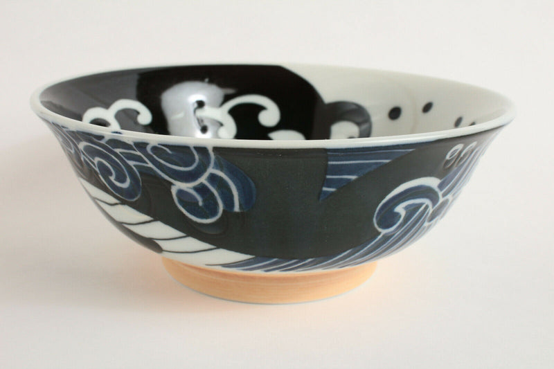 Mino ware Japanese Ceramics Ramen Noodle Donburi Bowl Whale & Wave made in Japan