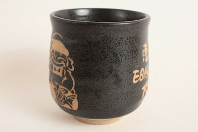 Mino ware Japanese Sushi Yunomi Chawan Tea Cup Ebisu&Daikoku Black Barrel-shape