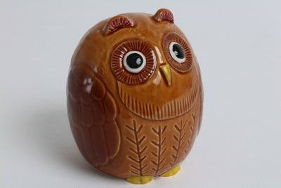 Seto ware Japanese Ceramic Piggy Bank (Coin/Change Bank) Owl Shape Brown