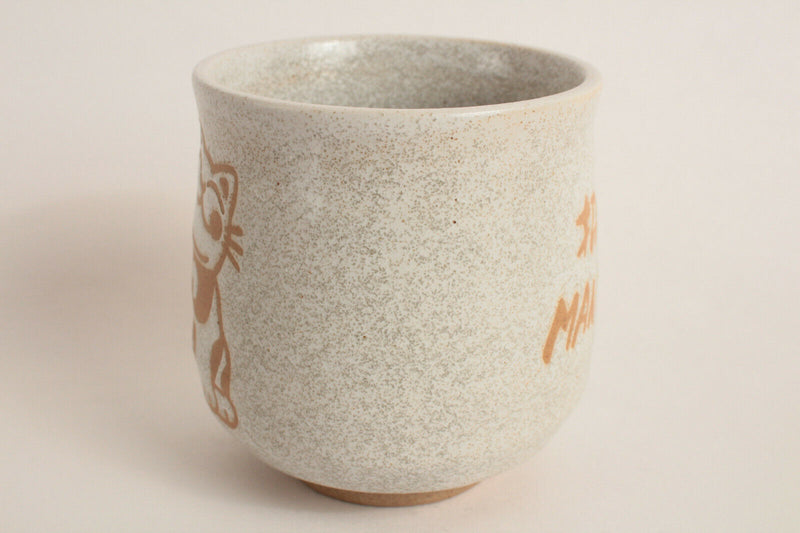 Mino ware Japan Sushi Yunomi Chawan Tea Cup Manekineko Twins White Barrel-shaped