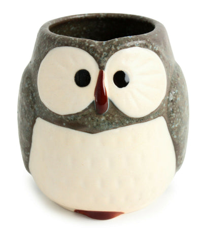 Mino ware Japanese Pottery Yunomi Chawan Tea Cup Owl Shape Stone Charcoal Japan