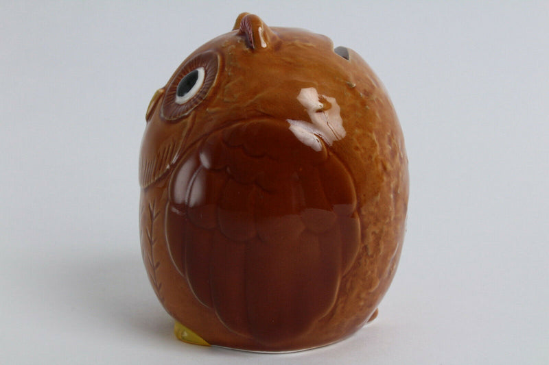 Seto ware Japanese Ceramic Piggy Bank (Coin/Change Bank) Owl Shape Brown