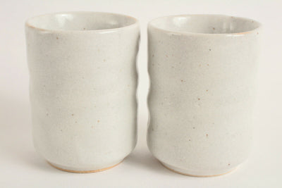 Mino ware Japan Pottery Pair Short Yunomi Chawan Tea Cup Matte White