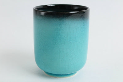 Mino ware Japanese Yunomi Chawan Tea Cup BLUE RIVERS Turquoise Blue Crackled