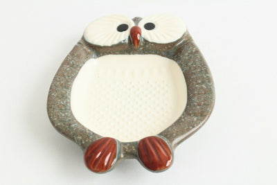 Mino ware Japanese Pottery Grater Dish/Plate Owl Shape Stone Charcoal Japan