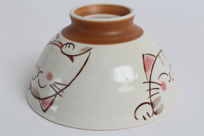 Mino ware Japanese Rice Bowl Smiling Cats Gloss finish Pink made in Mino Japan